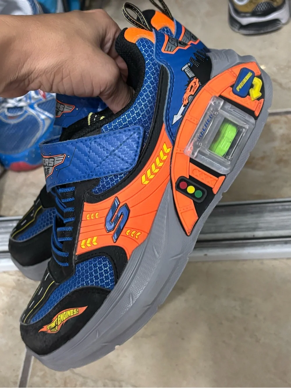 Skechers Kids Blue and Orange Light-Up Athletic Sneakers